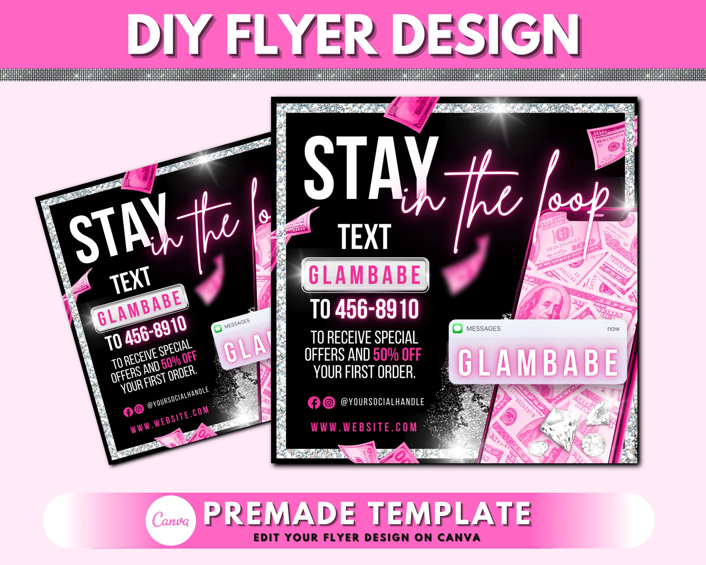 text alert promotion flyer, diy sale flyer, social media post flyer, instagram advertising flyer editable premade business ad template