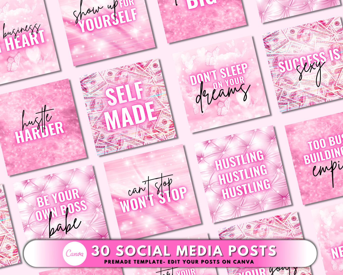 30 social media posts bundle, retro instagram posts, girl boss entrepreneur quotes posts, boss babe posts, premade posts business template