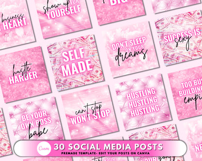 30 Social Media Posts Bundle, Retro Instagram Posts, Girl Boss Entrepreneur Quotes Posts, Boss Babe Posts, Premade Posts Business Template