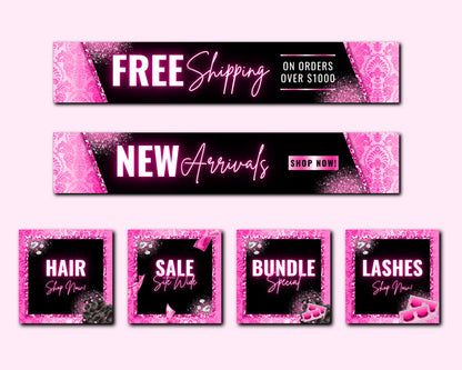 Web Banner, Boutique Website Banners, Beauty Web Banner Template, Shopify Web Banner, Hair Lash Web Banner, Business Site Banner Design