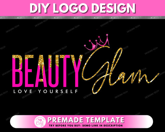 Beauty Logo, DIY Lash Logo, Hair Logo, Eyelash Logo, Makeup Artist Logo, Beauty Bar Salon Logo, Premade Business Logo Design Template