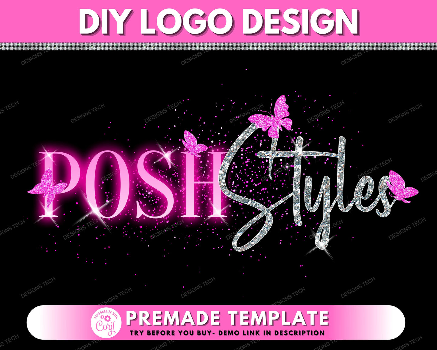 diy beauty logo, edit yourself boutique logo, fashion logo, butterfly logo, hair logo, premade business logo design template