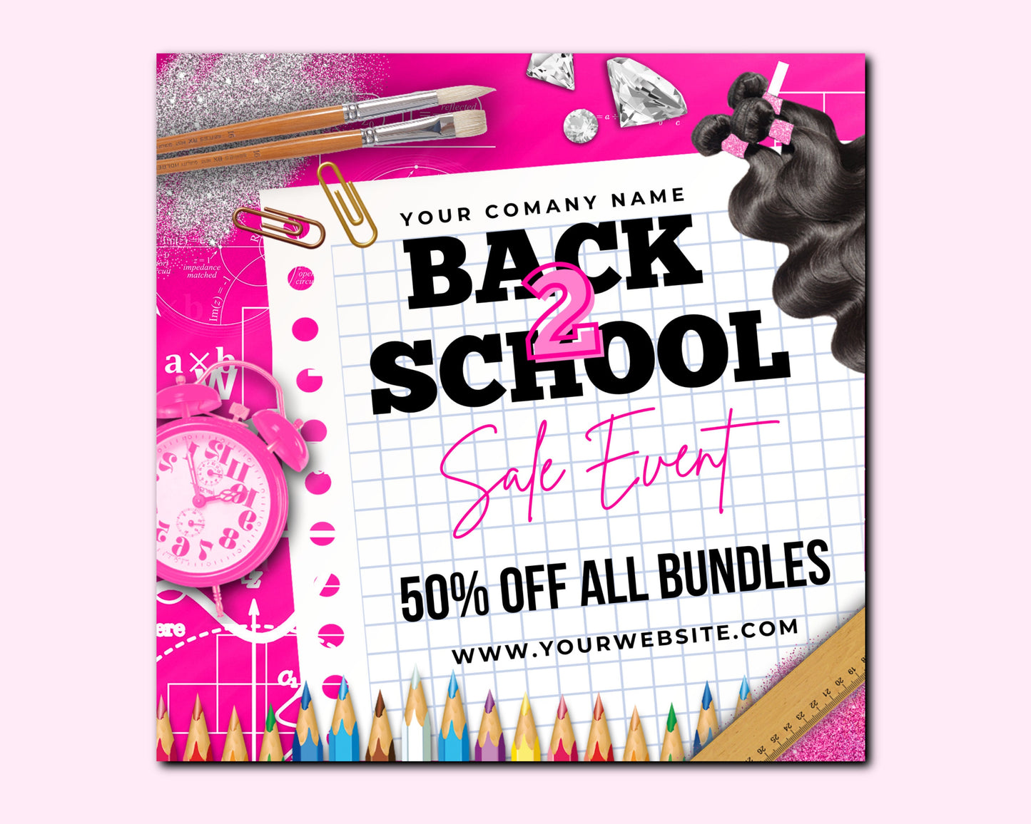 back to school flyer, diy flyer design, hair flyer, lash flyer, school hair bundles flyer, sale flyer, premade business flyer template