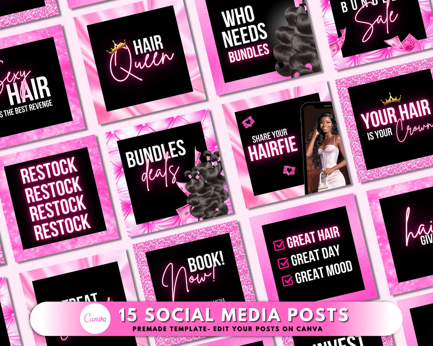 15 social media posts bundle, diy flyer design, hair flyer posts, hair bundle posts, beauty post, premade posts business bundle template