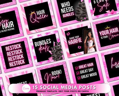 15 Social Media Posts Bundle, DIY Flyer Design, Hair Flyer Posts, Hair Bundle Posts, Beauty Post, Premade Posts Business Bundle Template