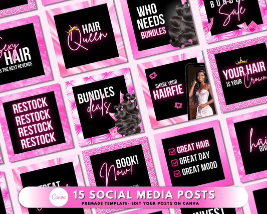 15 Social Media Posts Bundle, DIY Flyer Design, Hair Flyer Posts, Hair Bundle Posts, Beauty Post, Premade Posts Business Bundle Template