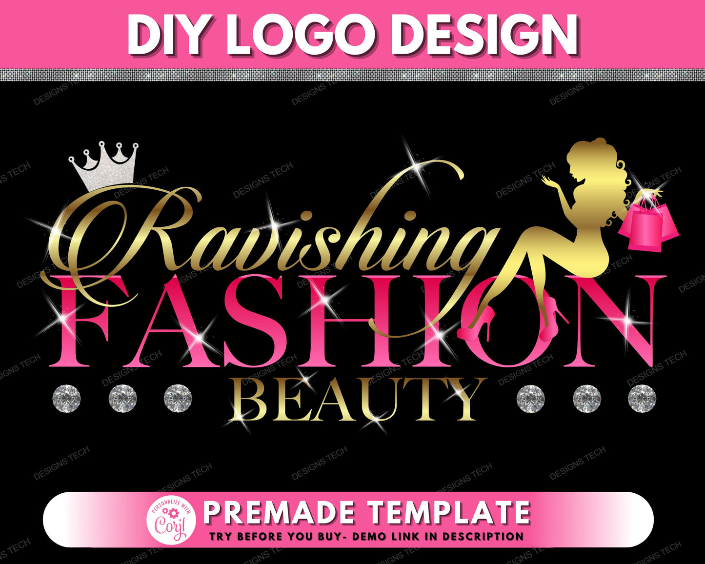 diy beauty logo, edit yourself boutique logo, fashion logo, clothing logo, shop logo, salon logo, premade business logo design template