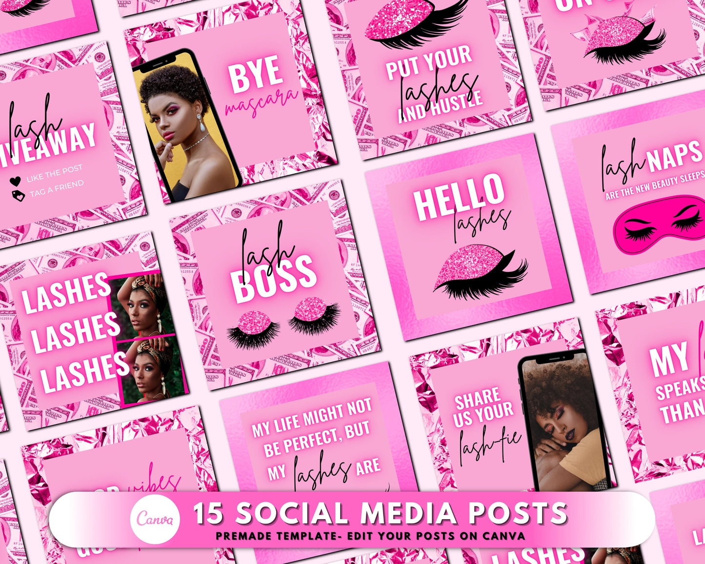 15 social media posts bundle, lash posts, eyelash flyer, lashes technician flyer, beauty makeup posts, premade posts business template