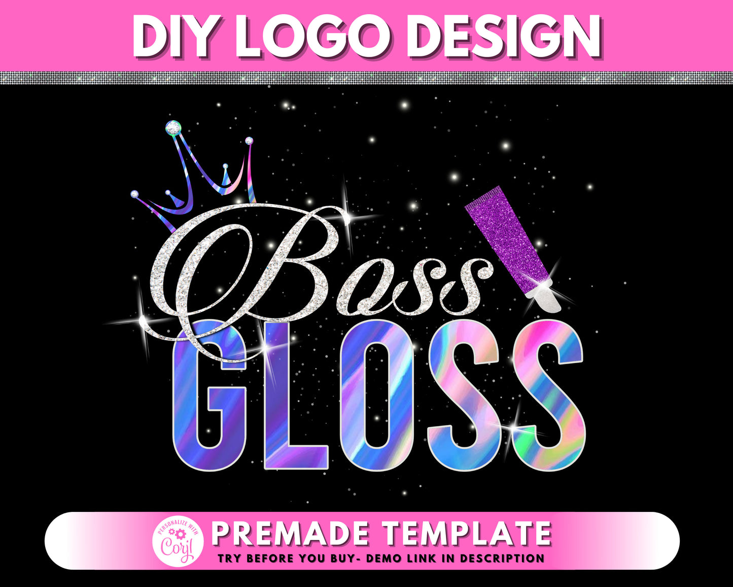 diy lip gloss logo, beauty logo, lipgloss logo, gloss logo, lip logo, makeup logo, cosmetics logo, business logo template design