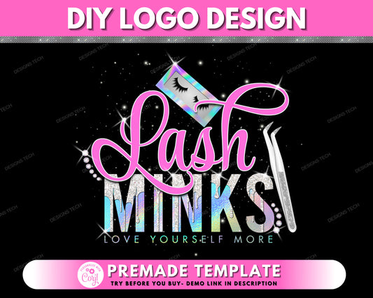 Lash Logo, DIY Eyelash Logo Design, Lashes Logo, Makeup Artist Logo, Mink Lash Technician Logo, Premade Beauty Business Logo Template