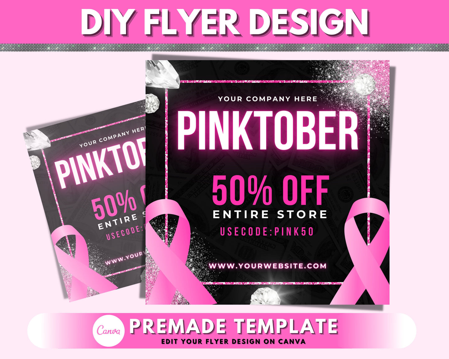 pinktober sale flyer, diy flyer design template, breast cancer awareness sale flyer, instagram flyer, premade business flyer design