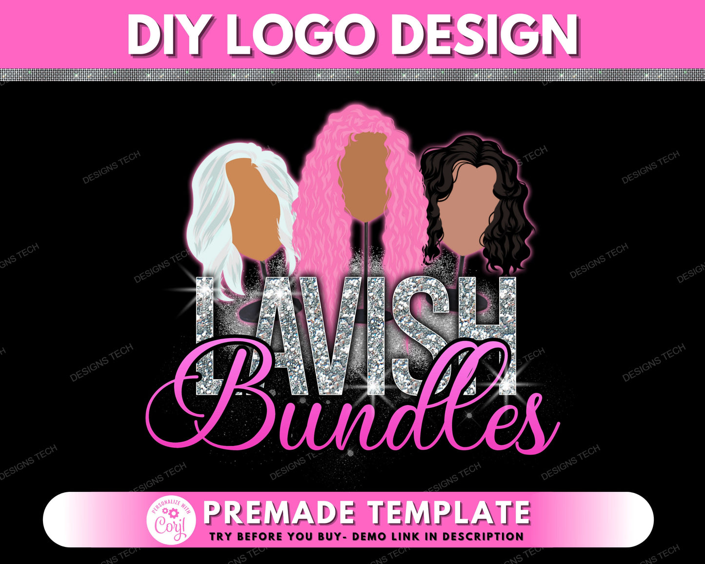 diy hair logo, edit yourself logo design, bundles logo, hair artist logo, wigs logo, hair extensions logo, premade business logo template