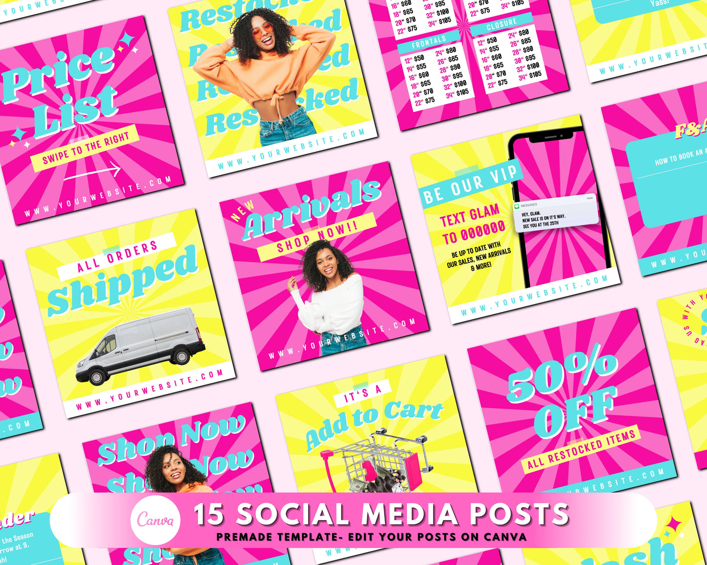 15 social media posts bundle, diy flyer design, hair social media posts, fun static social media posts, instagram posts, business template