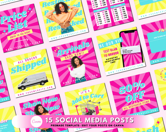 15 Social Media Posts Bundle, DIY Flyer Design, Hair Social Media Posts, Fun Static Social Media Posts, Instagram Posts, Business Template