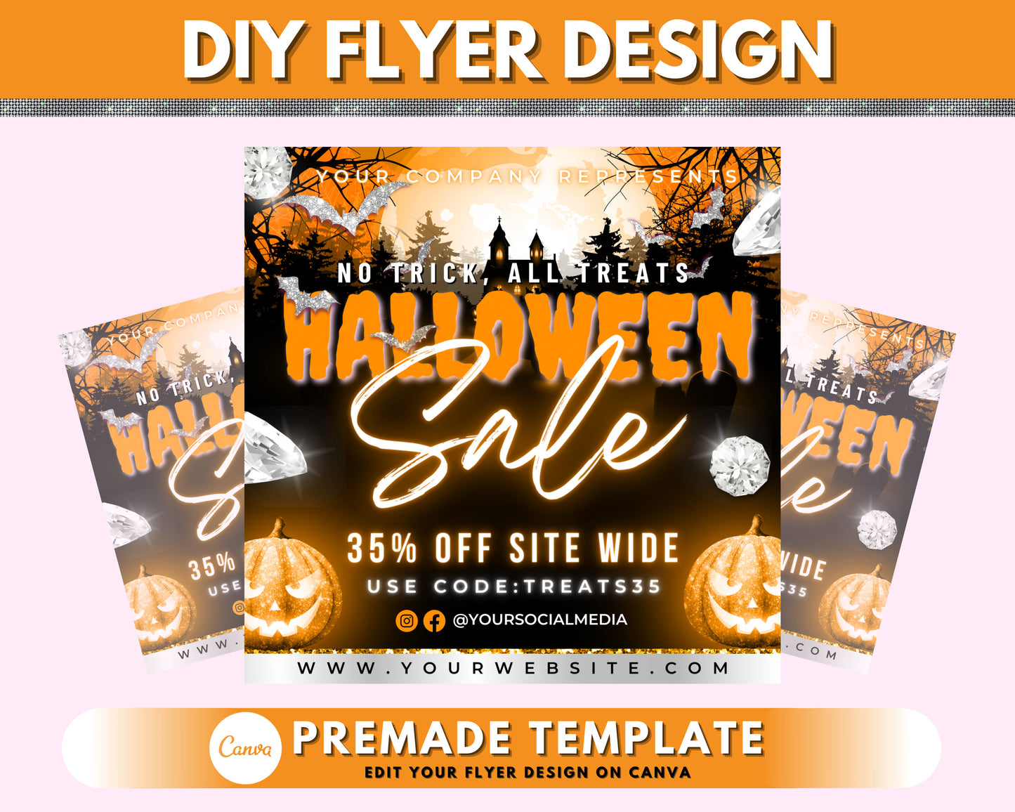 halloween sale flyer, diy flyer design template, orange fall sale, social media flyer, scary instagram flyer, premade business flyer design