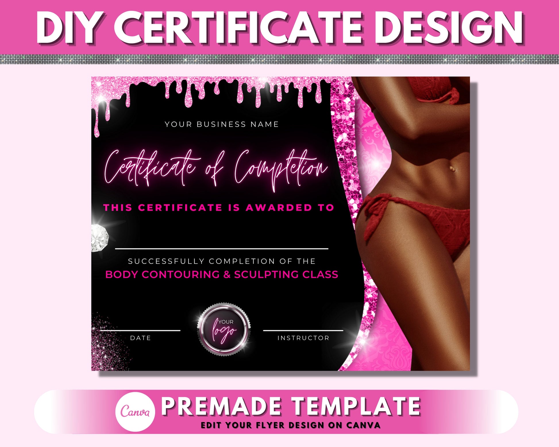 Body Contouring Certificate, DIY Body Contour Completion Certificate, Body Sculpting Certificate, Premade Body Spa Social Media Template