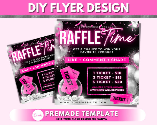 Raffle Flyer , DIY Flyer Design Template, Giveaway Flyer, Raffle Ticket Flyer, Hair Raffle Flyer, Social Media Premade Business Flyer Design