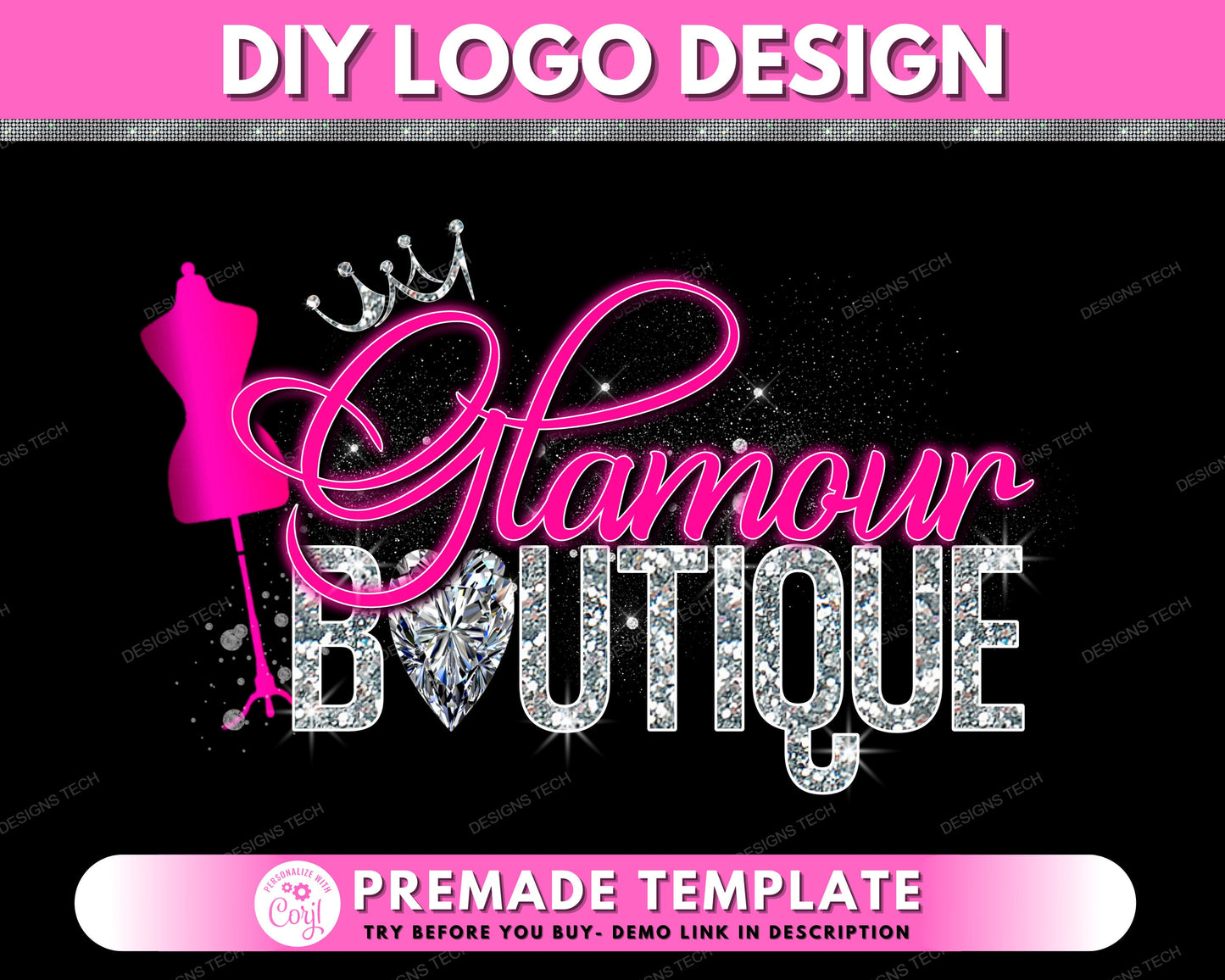 boutique logo, diy logo design template, fashion logo, beauty logo, diamond logo, shop logo, store clothing logo, premade business logo