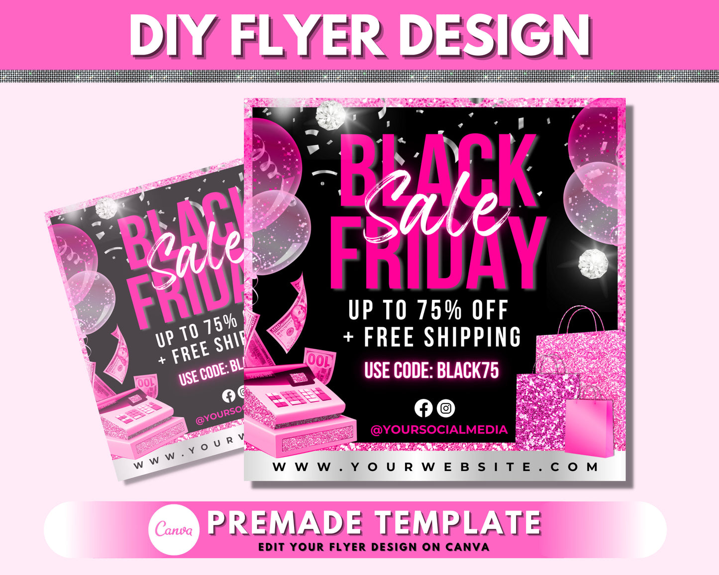 black friday sale flyer, diy flyer design template, pink friday sale, social media flyer, instagram flyer, premade business flyer design