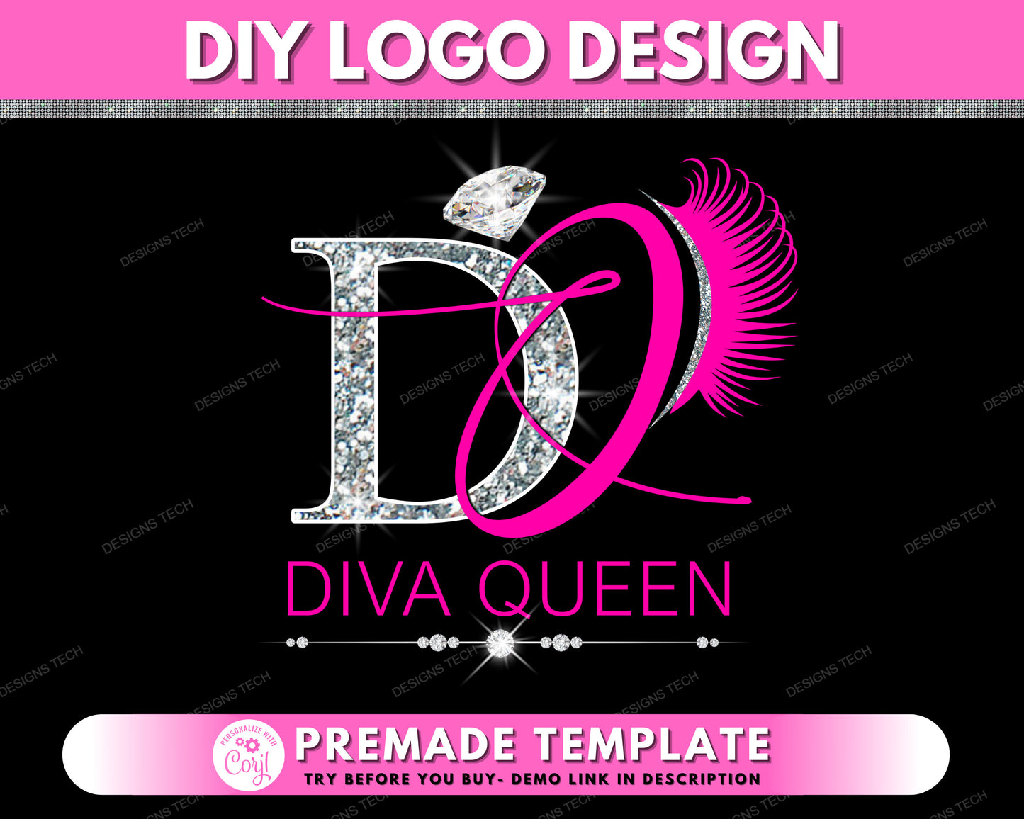 diy beauty logo, edit yourself logo design, lash logo design, makeup artist logo, brows diamonds logo, premade business logo template