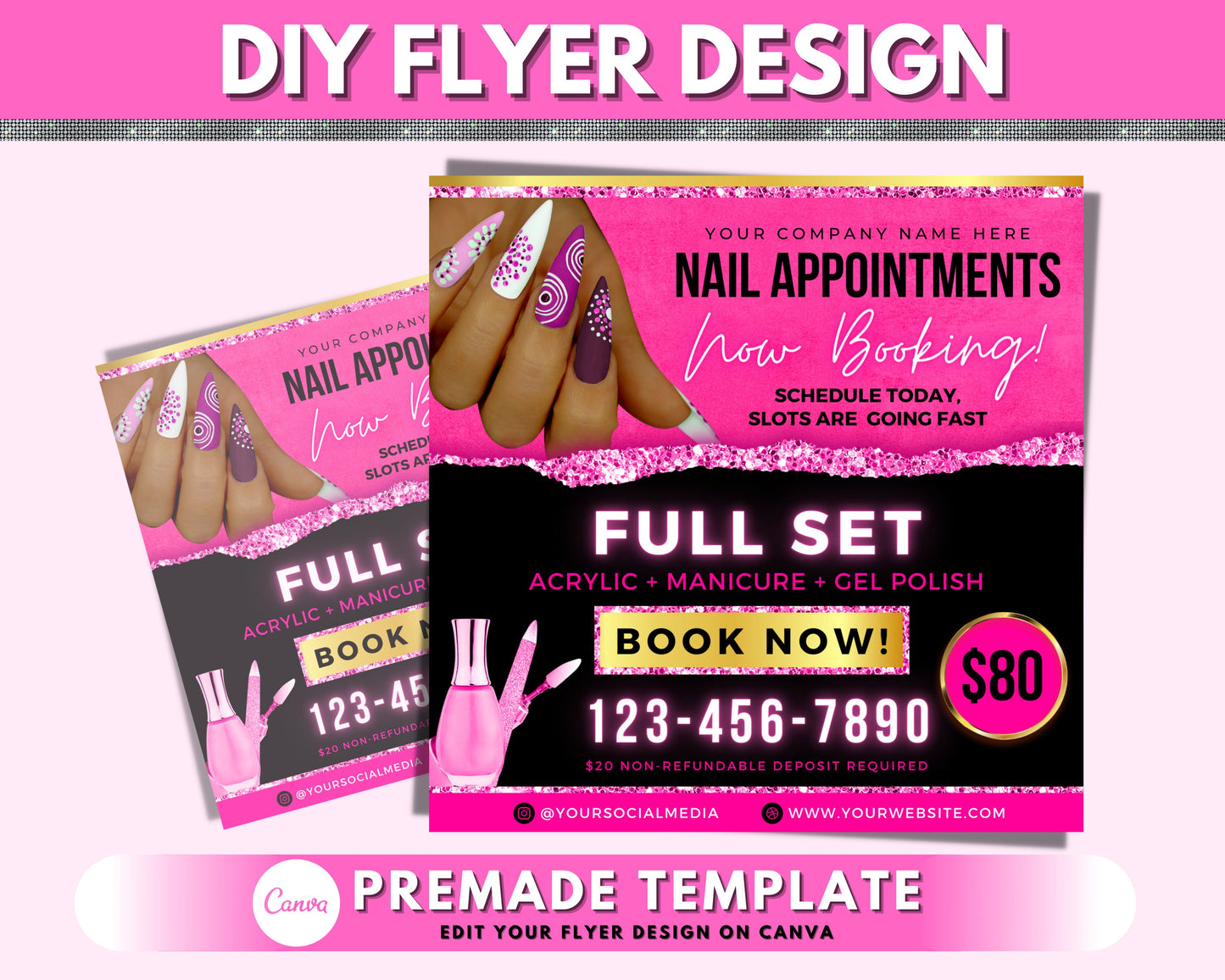 nail appointment flyer, diy flyer design template, nail training flyer, nail class flyer, booking flyer, premade business flyer template