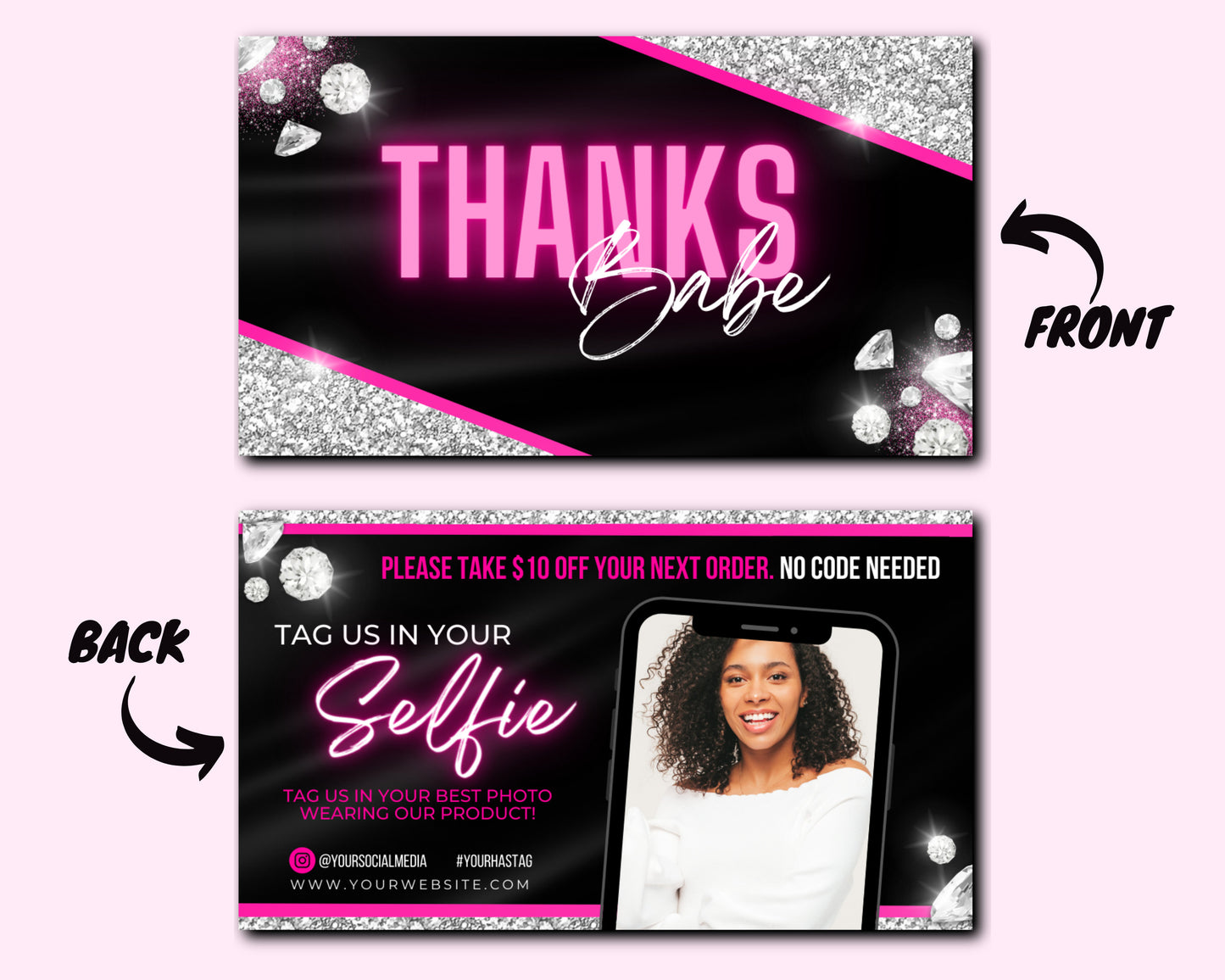 thank you business cards, diy business cards design template, thank you for your order cards, hair business card, premade glitter card