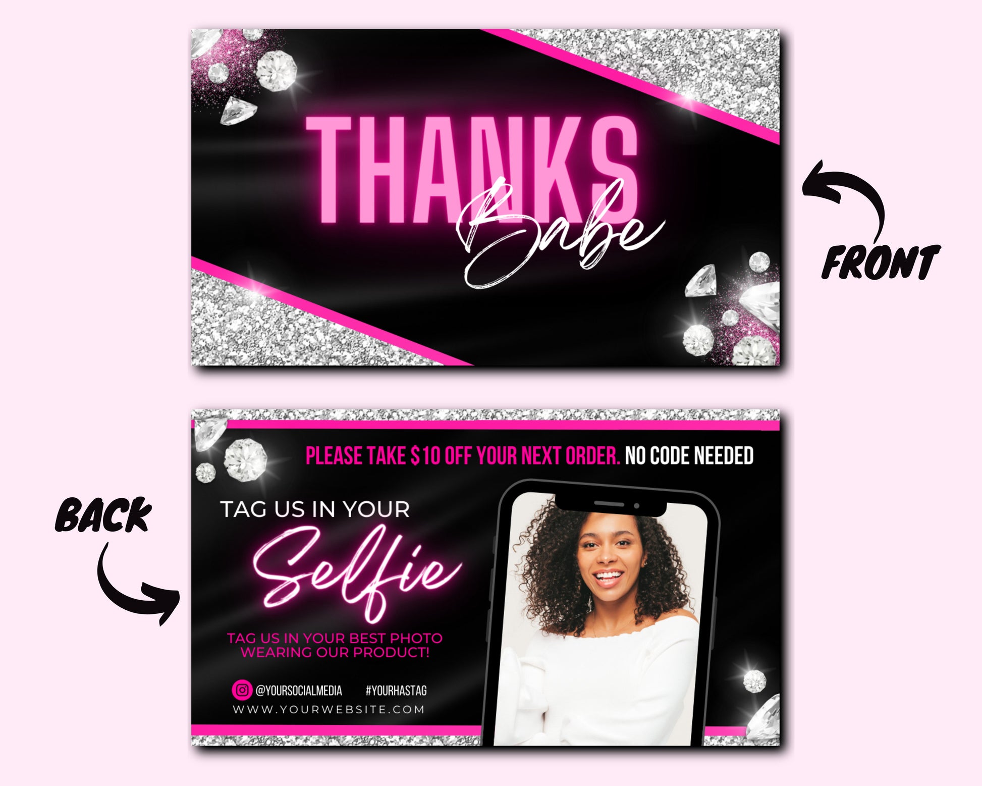 Thank You Business Cards, DIY Business Cards Design Template, Thank You For Your Order Cards, Hair Business Card, Premade Glitter Card