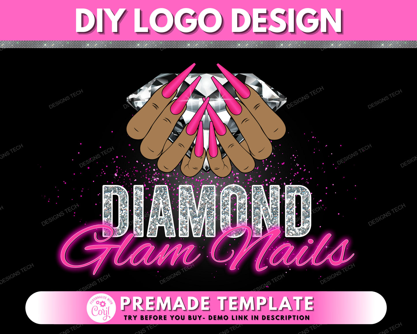 diy nail logo, nails logo design, nail artist logo, diamond logo, nail tech salon logo, beauty logo, nail polish logo, business template