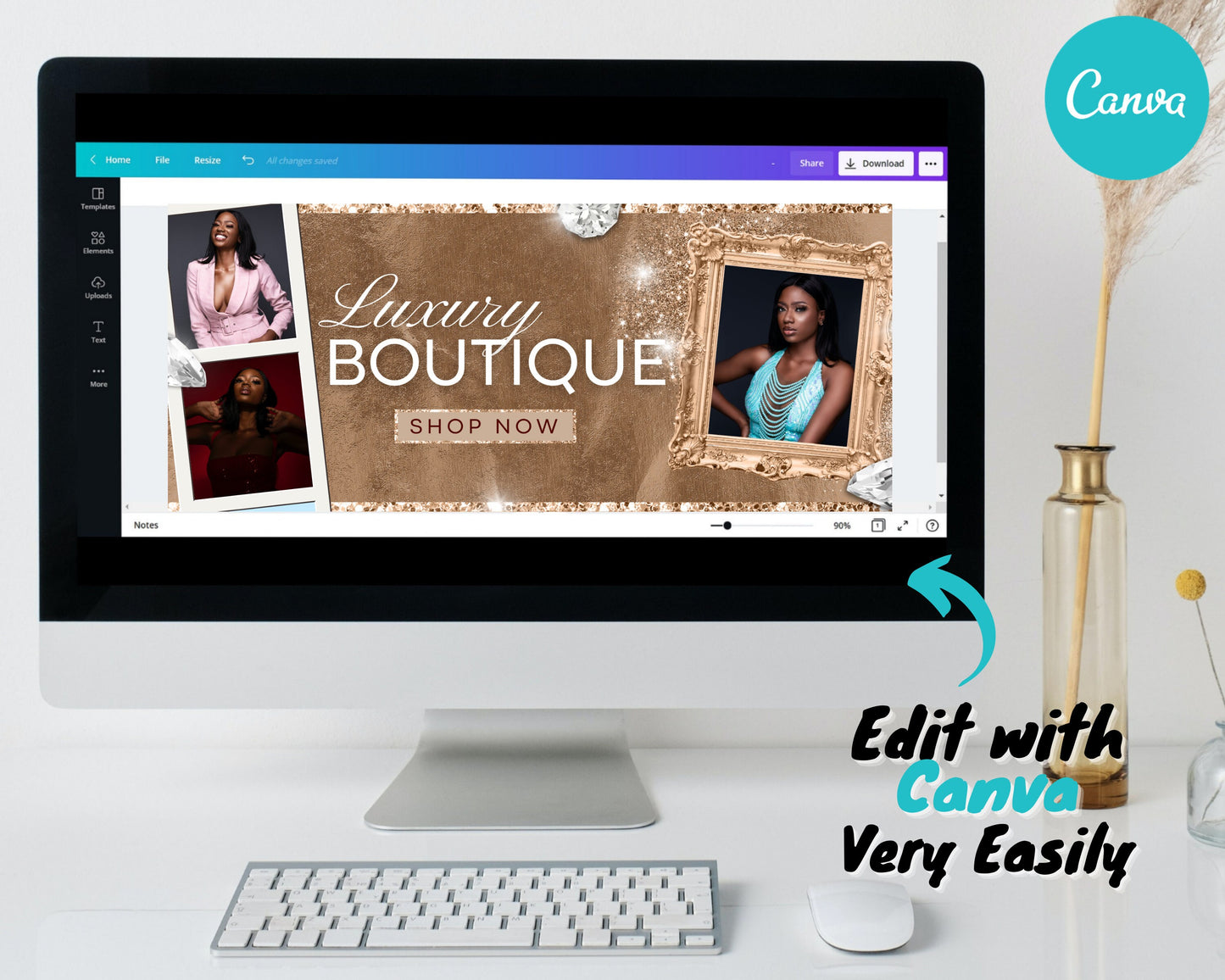 web banner, rose gold boutique website banners, beauty web banner template, shopify web banner, hair web banner, business site banner design