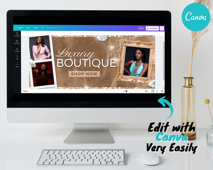 Web Banner, Rose Gold Boutique Website Banners, Beauty Web Banner Template, Shopify Web Banner, Hair Web Banner, Business Site Banner Design