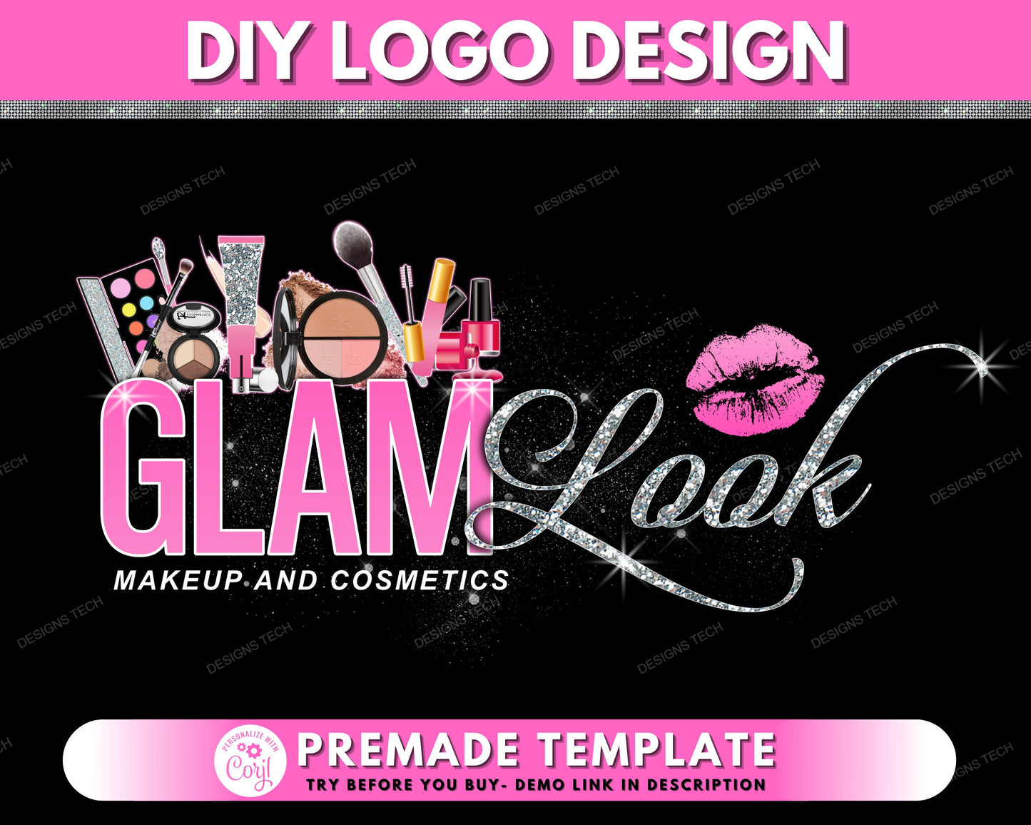 beauty logo, diy logo design, makeup artist logo, cosmetics logo, lip gloss logo, lipgloss logo, beauty salon logo, premade logo template