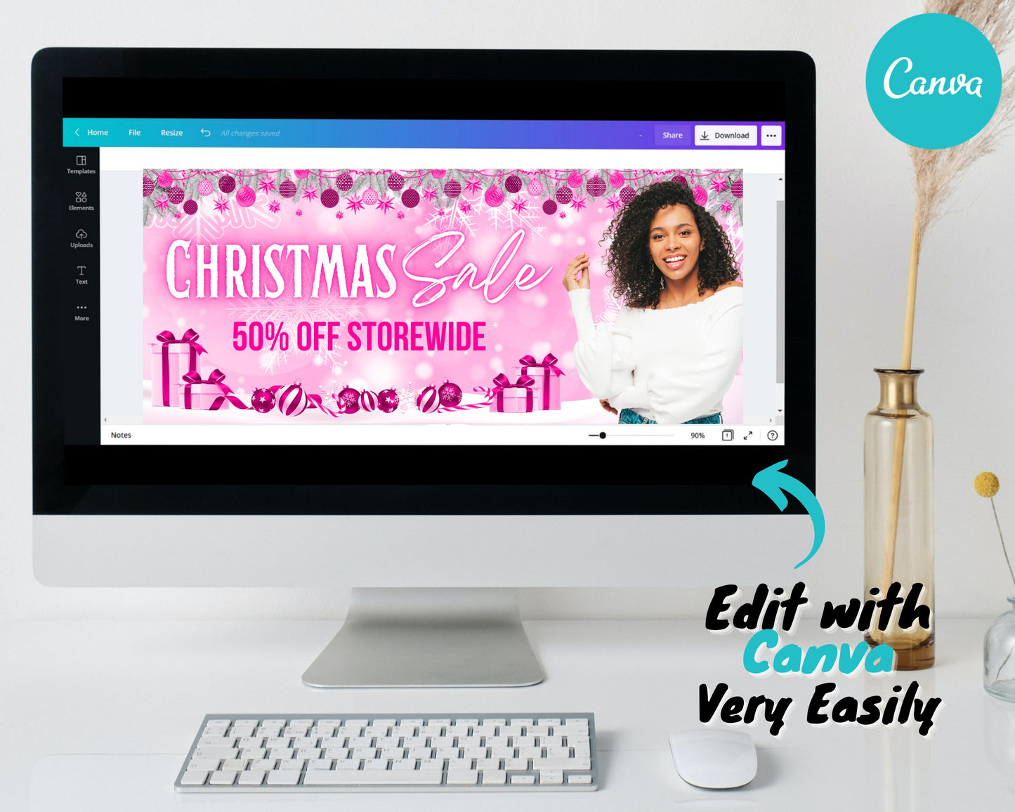 christmas web banner, pink website banners, xmas web banner, holiday web banner, shopify web banner, hair business site banner design