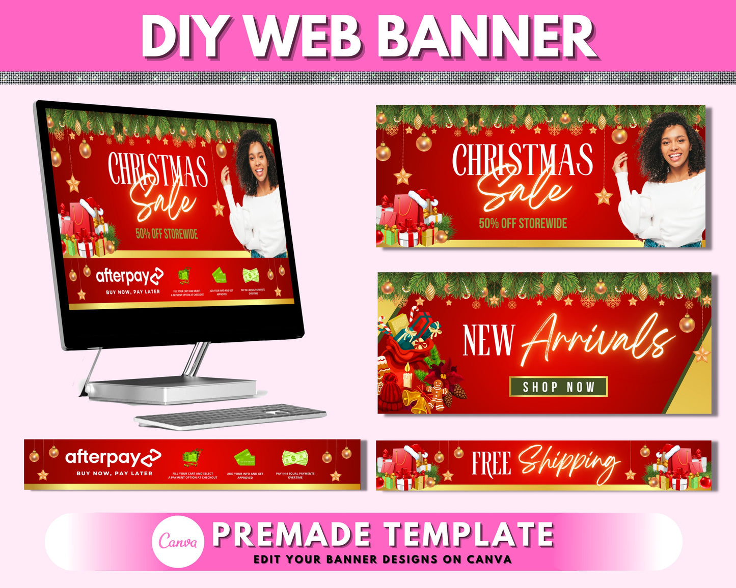 christmas web banner, website banners, xmas sale web banner, holiday web banner, shopify web banner, hair business site banner design