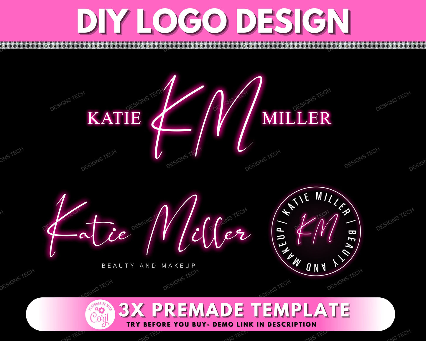 diy boutique logo, beauty logo, neon logo, signature logo, fashion logo, makeup artist logo, salon business logo, premade logo template