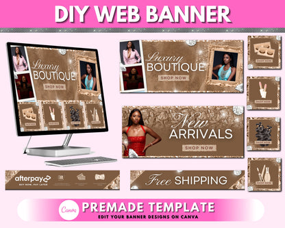 Web Banner, Rose Gold Boutique Website Banners, Beauty Web Banner Template, Shopify Web Banner, Hair Web Banner, Business Site Banner Design