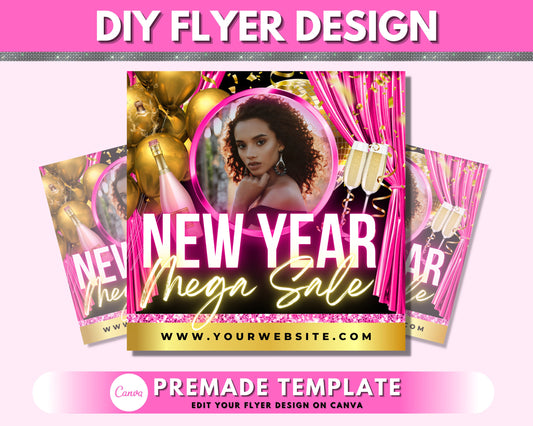 New Year Sale Flyer, DIY Flyer Template Design, Holiday Sale Flyer, New Years Mega Sale Flyer, Premade Business Social Media Flyer