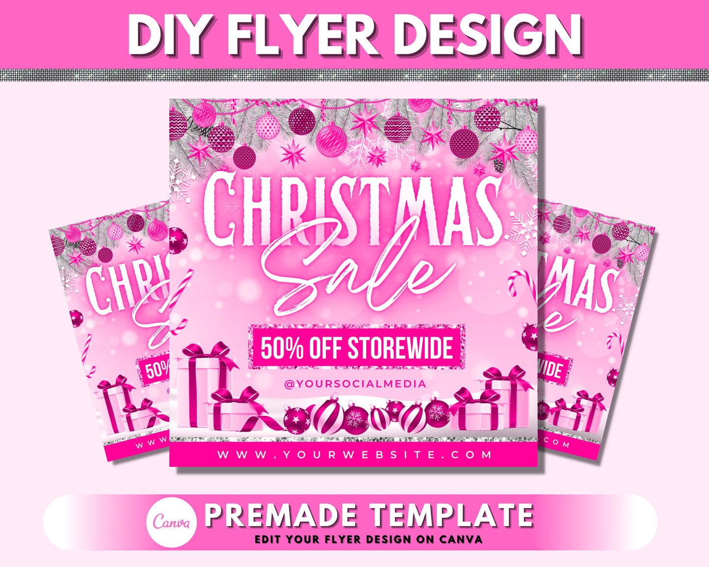 christmas sale flyer, diy flyer template design, pink holiday flyer, xmas flyer, event hair flyer, premade business social media flyer