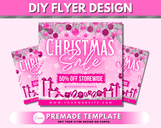 Christmas Sale Flyer, DIY Flyer Template Design, Pink Holiday Flyer, Xmas Flyer, Event Hair Flyer, Premade Business Social Media Flyer