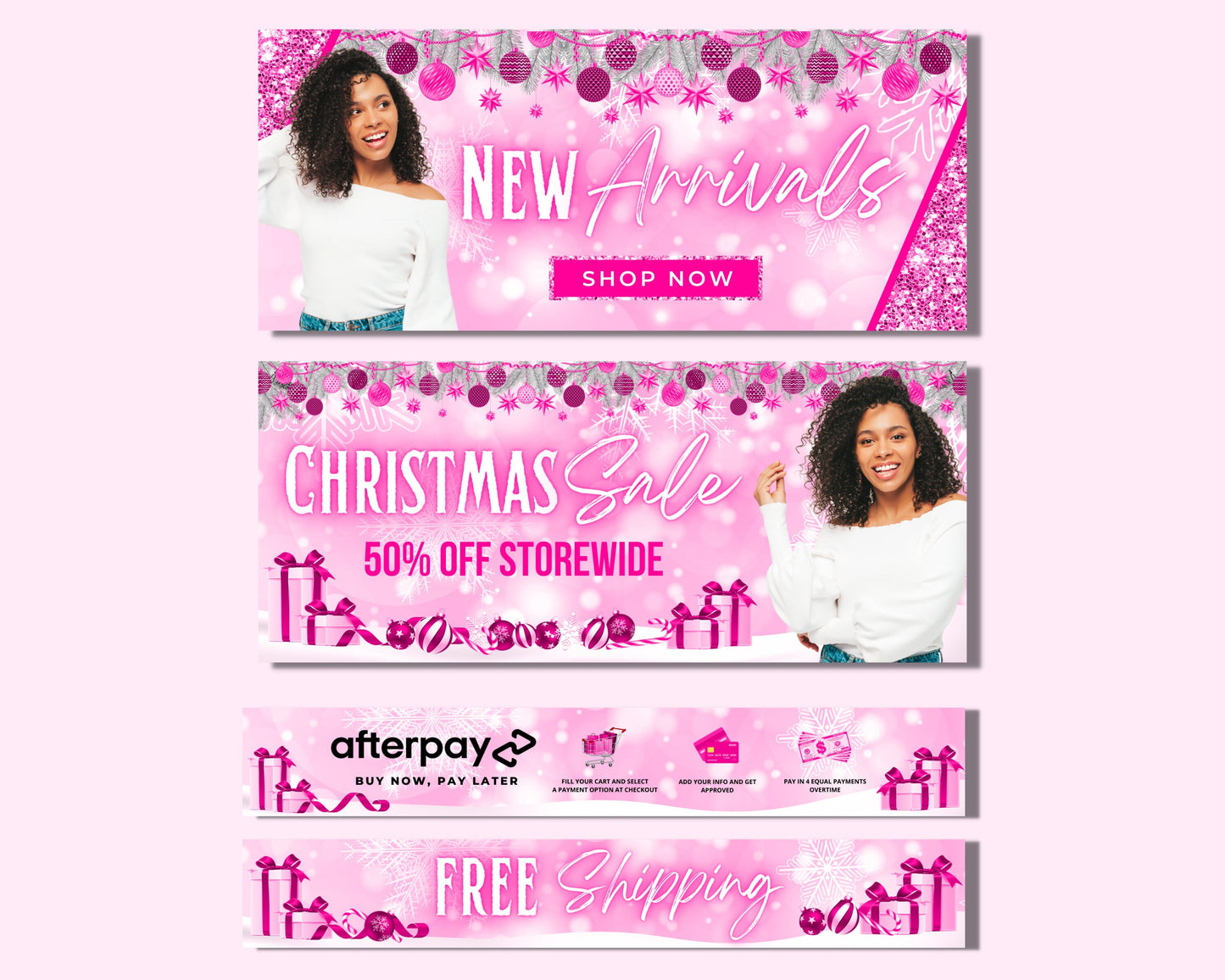 christmas web banner, pink website banners, xmas web banner, holiday web banner, shopify web banner, hair business site banner design