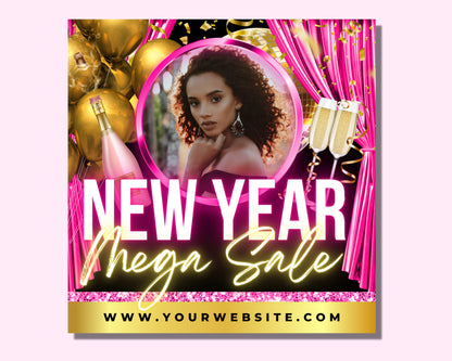 New Year Sale Flyer, DIY Flyer Template Design, Holiday Sale Flyer, New Years Mega Sale Flyer, Premade Business Social Media Flyer