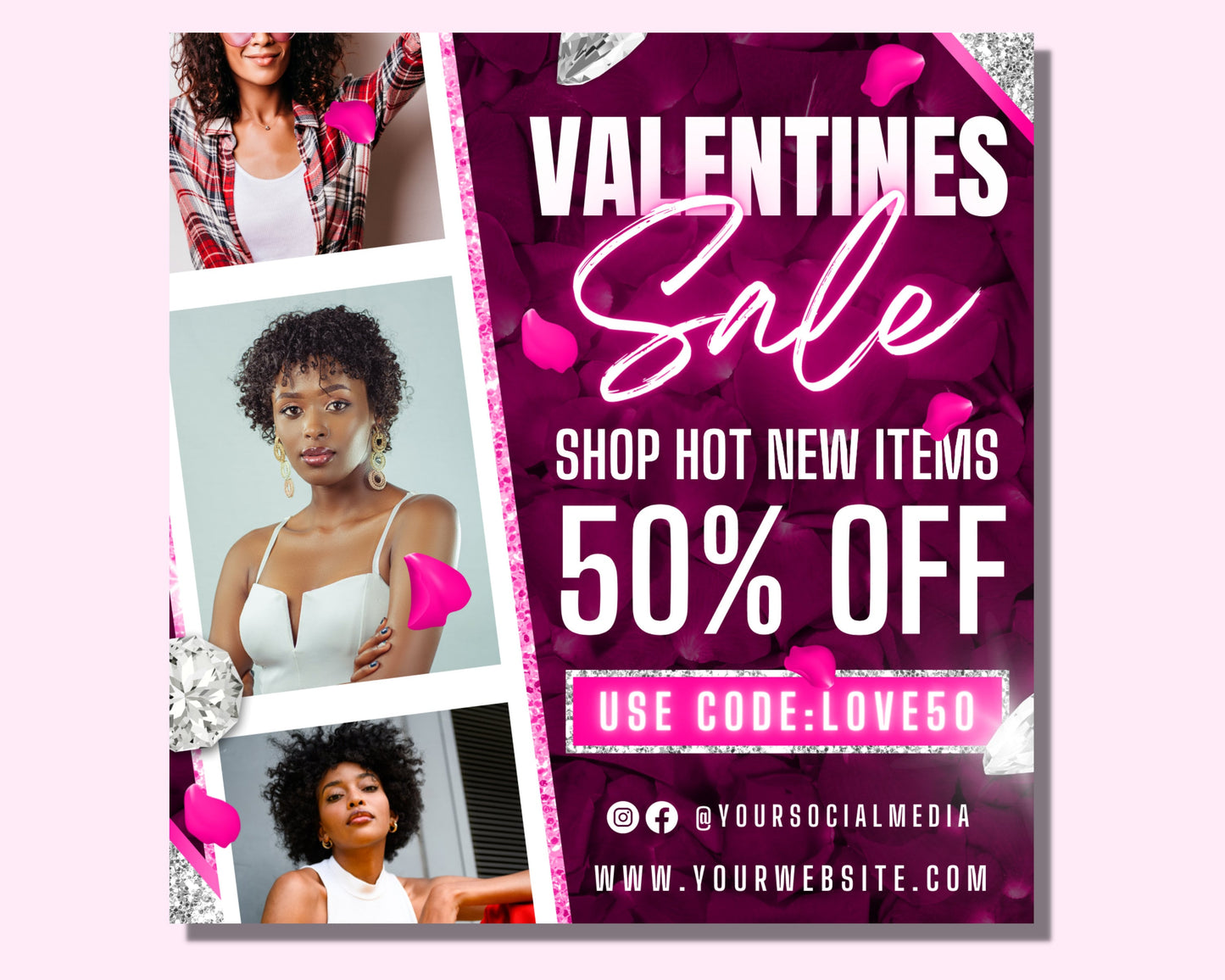 valentines day sale flyer, diy flyer template design, pink valentines flyer, love flyer, romance flyer, instagram flyer, social media flyer