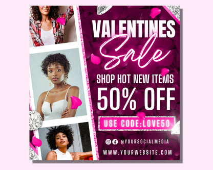 Valentines Day Sale Flyer, DIY Flyer Template Design, Pink Valentines Flyer, Love Flyer, Romance Flyer, Instagram Flyer, Social Media Flyer