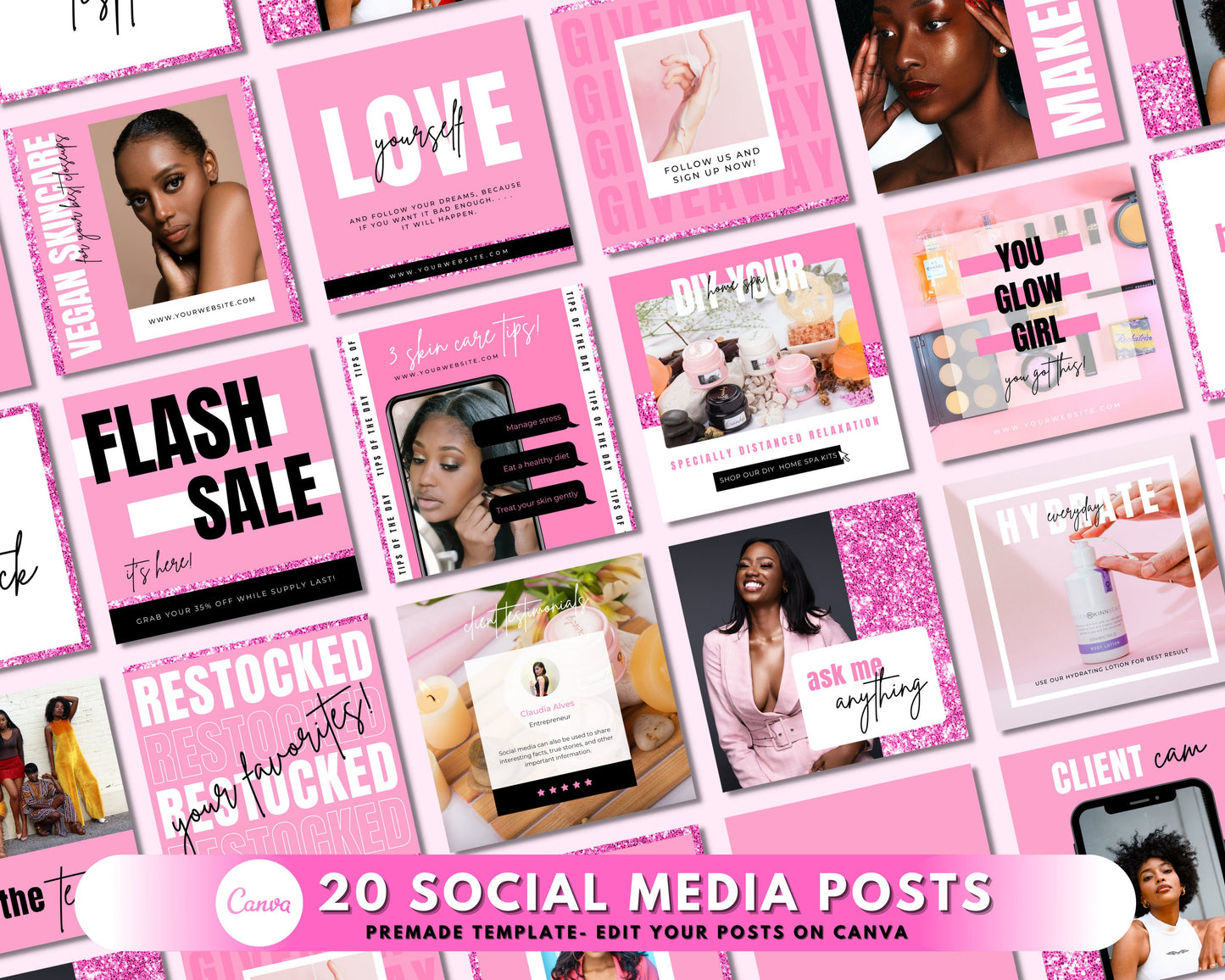 beauty social media posts bundle, diy flyer template designs, beauty flyer posts, instagram posts, makeup artist premade business post set