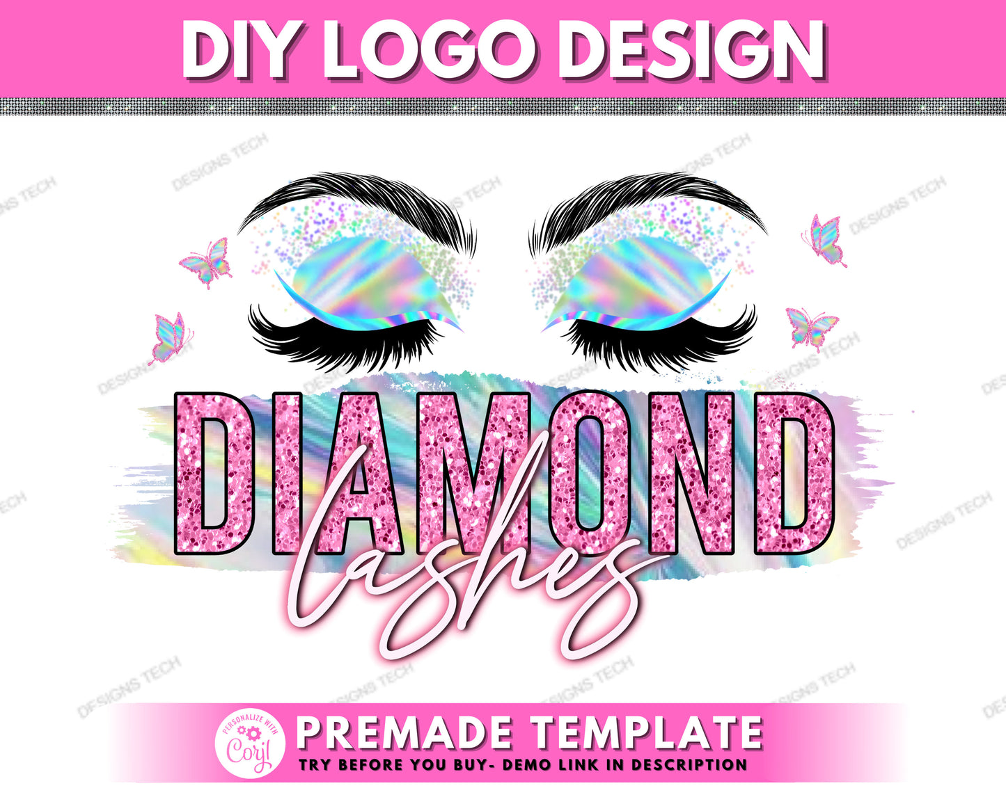 lash logo, diy logo design template, beauty logo, makeup artist logo, lashes logo, eyelash logo, butterfly logo, lash technician logo