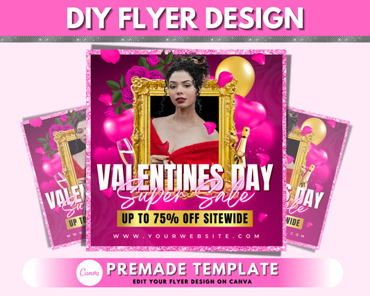 Valentines Flyer, DIY Flyer Template Design, Pink Valentines Day Sale Flyer, Love Flyer, Romance Flyer, Instagram Flyer, Social Media Flyer