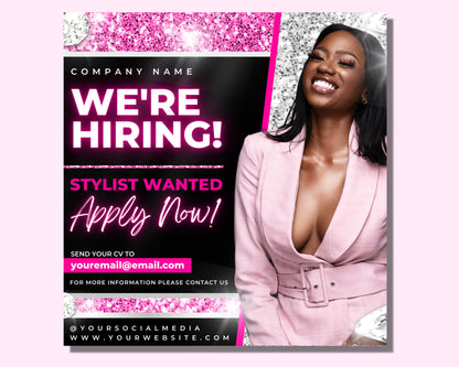 We're Hiring Flyer, DIY Flyer Template Design, Now Hiring Flyer, Stylist Wanted Flyer, Hire Flyer, Business Flyer, Social Media Flyer