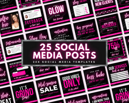 Social Media Posts, DIY Flyer Template Design, Instagram Post, Hair Flyers, Pink IG Post Templates, Boss Babe Quotes, Business Posts