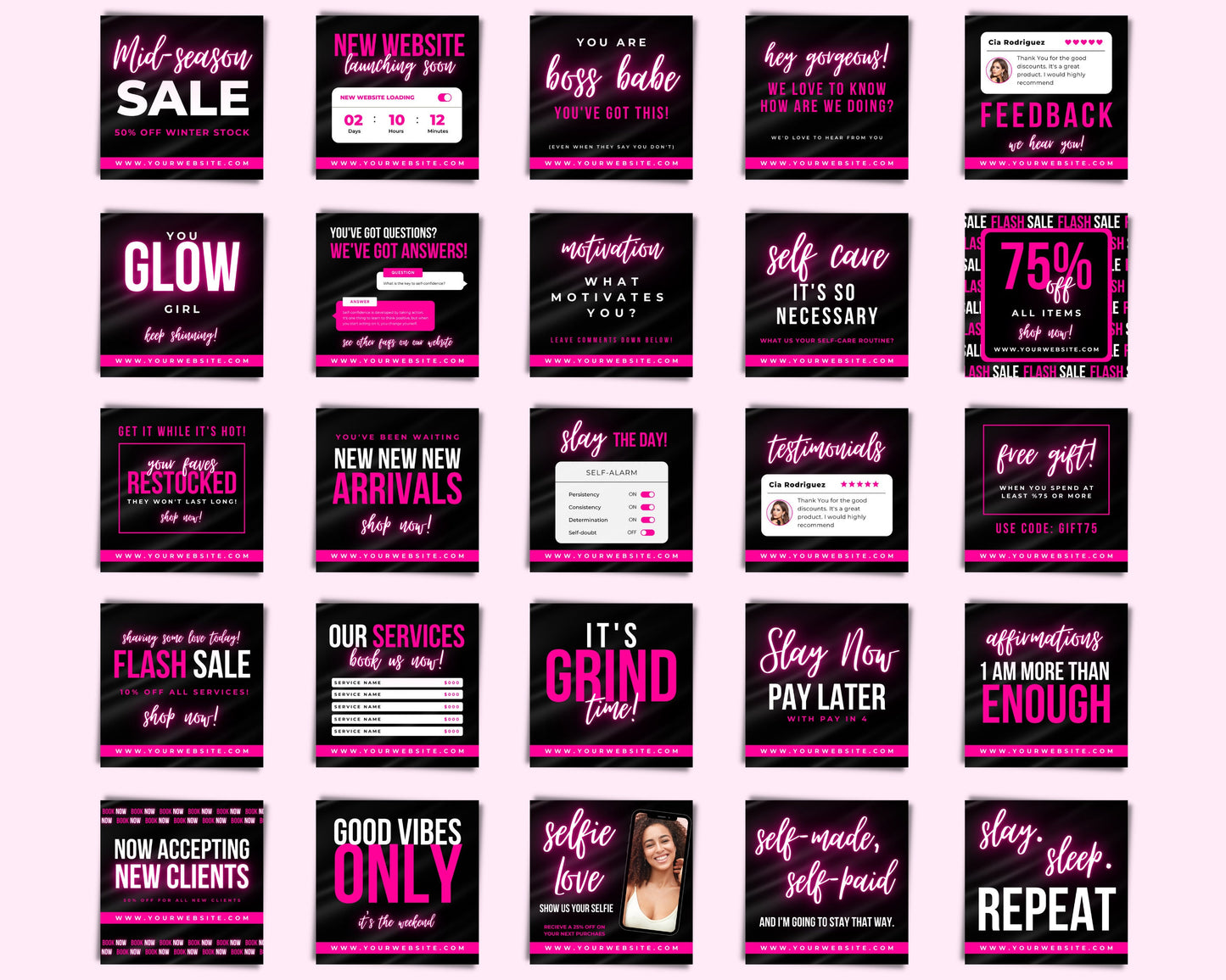 social media posts, diy flyer template design, instagram post, hair flyers, pink ig post templates, boss babe quotes, business posts