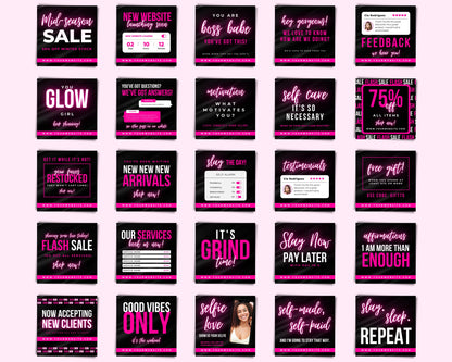 Social Media Posts, DIY Flyer Template Design, Instagram Post, Hair Flyers, Pink IG Post Templates, Boss Babe Quotes, Business Posts