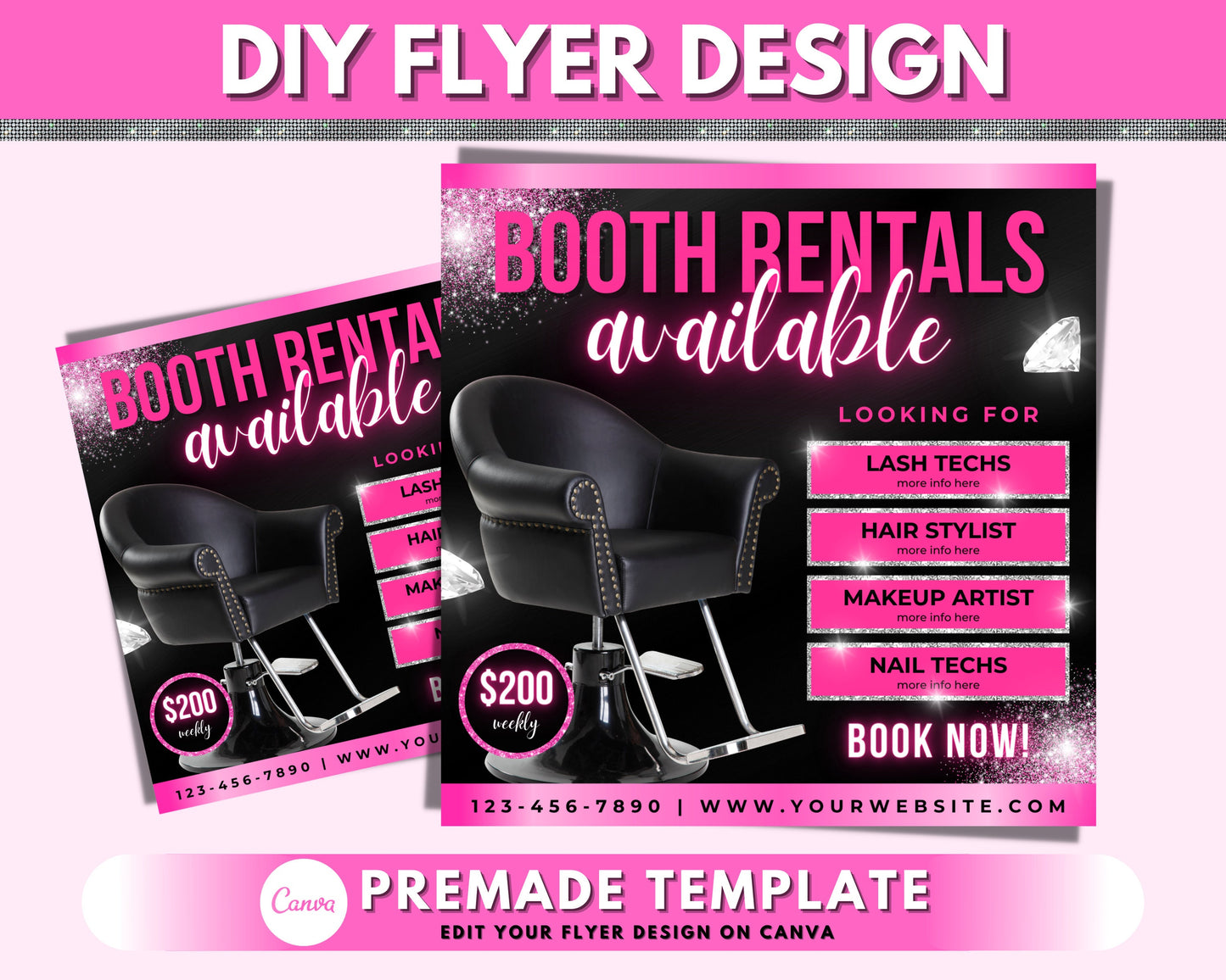 booth rental flyer, diy flyer template design, store rental flyer, canva booth for rent flyer, social media flyer, premade business flyer